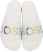 Boss White & Multicolor Bay Slides