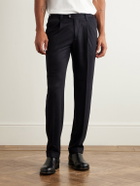 Thom Sweeney - Straight-Leg Pleated Wool-Blend Jersey Trousers - Blue