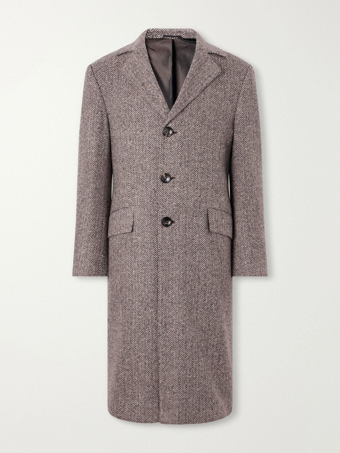 Kiton - Herringbone Cashmere and Wool-Blend Coat - Brown