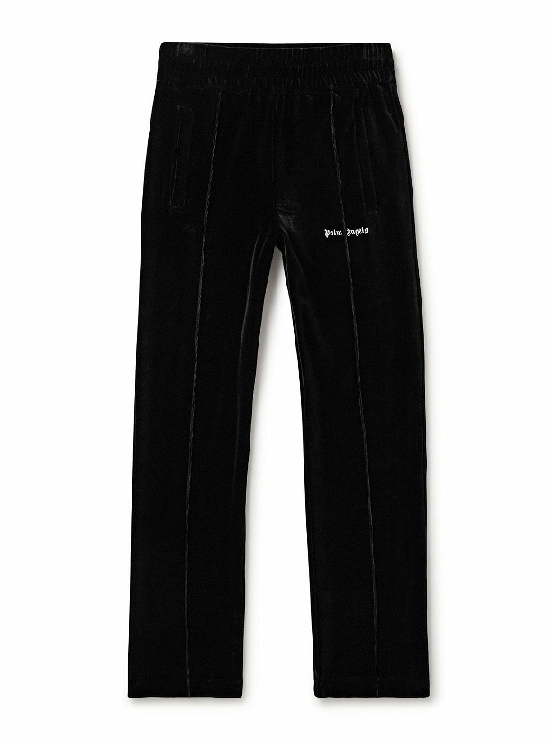 Photo: Palm Angels - Slim-Fit Straight-Leg Cotton-Blend Velvet Sweatpants - Black