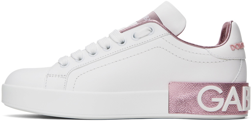 Dolce & Gabbana White & Pink Calfskin Nappa Portofino