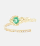 Elhanati - Edith 18kt gold ring with diamonds and emerald
