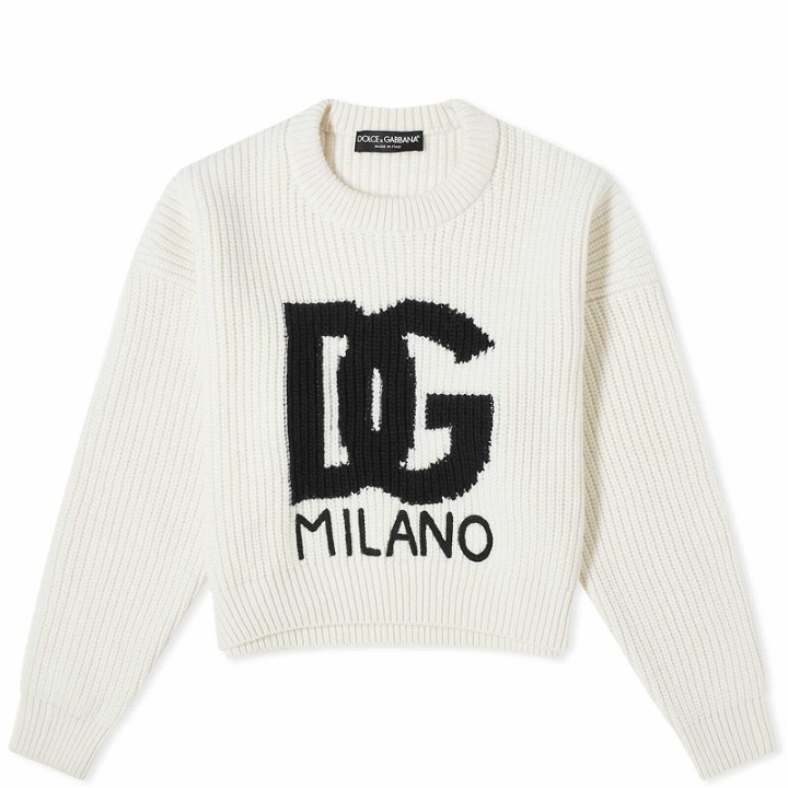 Photo: Dolce & Gabbana Women's Large Logo Chunky Knit in Beige