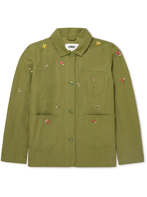 Photo: YMC - Embroidered Slub Linen and Cotton-Blend Chore Jacket - Green