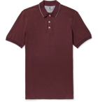 Brunello Cucinelli - Slim-Fit Contrast-Tipped Cotton-Piqué Polo Shirt - Burgundy