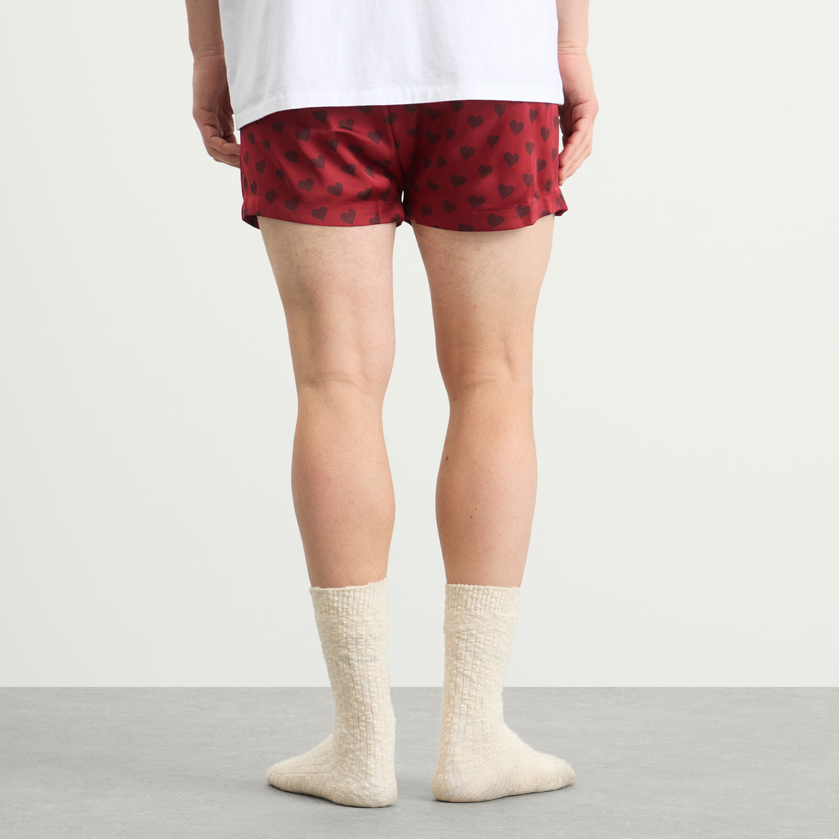 SKIMS Men's Sateen Sleep Boxers in Red Heart Halfdrop