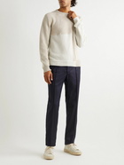 Brioni - Straight-Leg Leather-Trimmed Virgin Wool-Drill Trousers - Blue