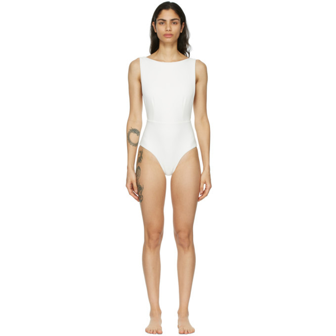 Haight Off White Crepe New Slit One Piece Swimsuit Haight