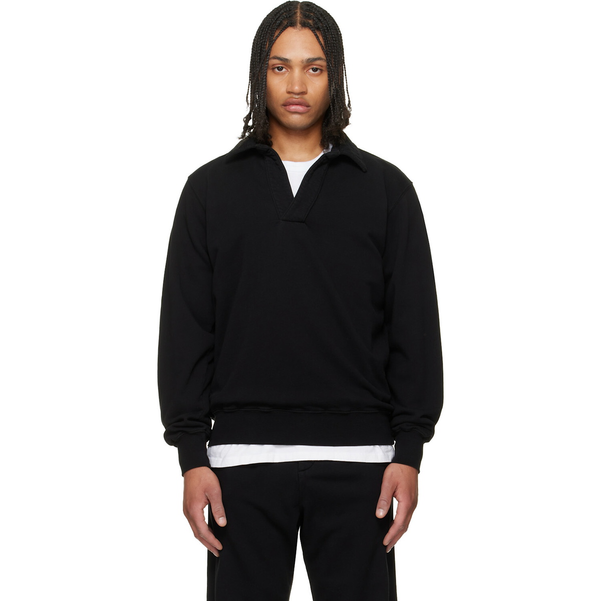 Les Tien Black French Terry Banded Polo
