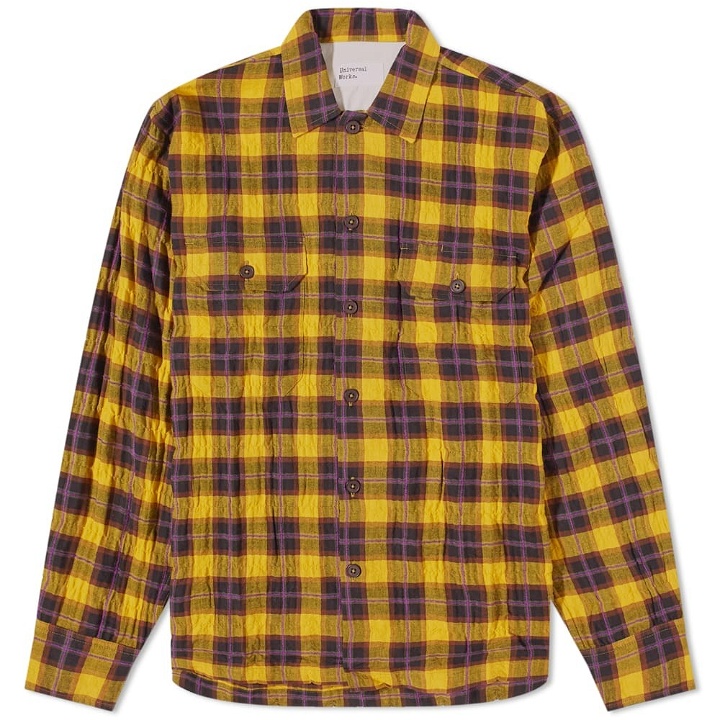 Photo: Universal Works Men's Herringbone Check Utility Shirt in Yellow