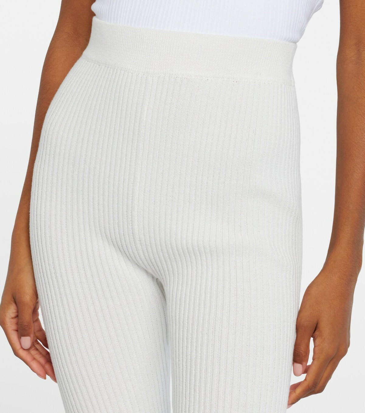 Ganni Crochet-trimmed ribbed cotton-blend capri pants