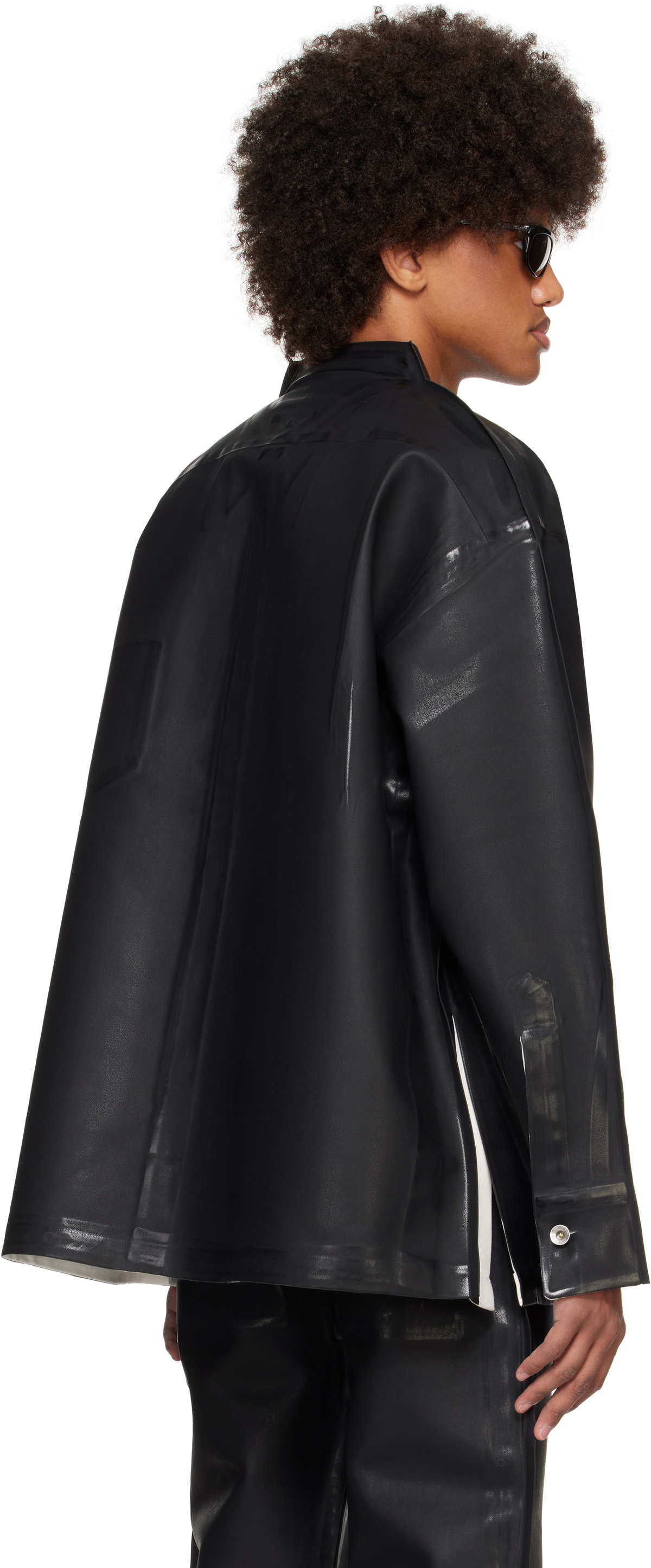 Karmuel Young Black Overprinted PU Leather Square Shirt