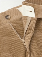 De Petrillo - Slim-Fit Pleated Cotton-Blend Corduroy Trousers - Neutrals