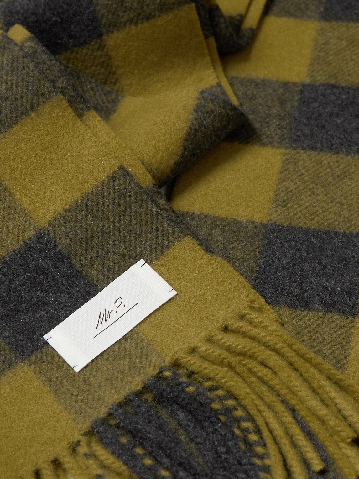 Mr P. - Logo-Appliquéd Fringed Checked Wool and Cashmere-Blend Scarf