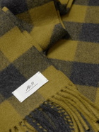 Mr P. - Logo-Appliquéd Fringed Checked Wool and Cashmere-Blend Scarf