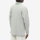 Homme Plissé Issey Miyake Men's Long Sleeve Pleat Quarter Zip Polo Shirt in Frosty Grey