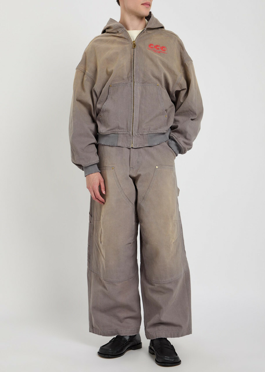 Willy Chavarria Stockton Double-knee Wide-leg Cotton Cargo Trousers Grey