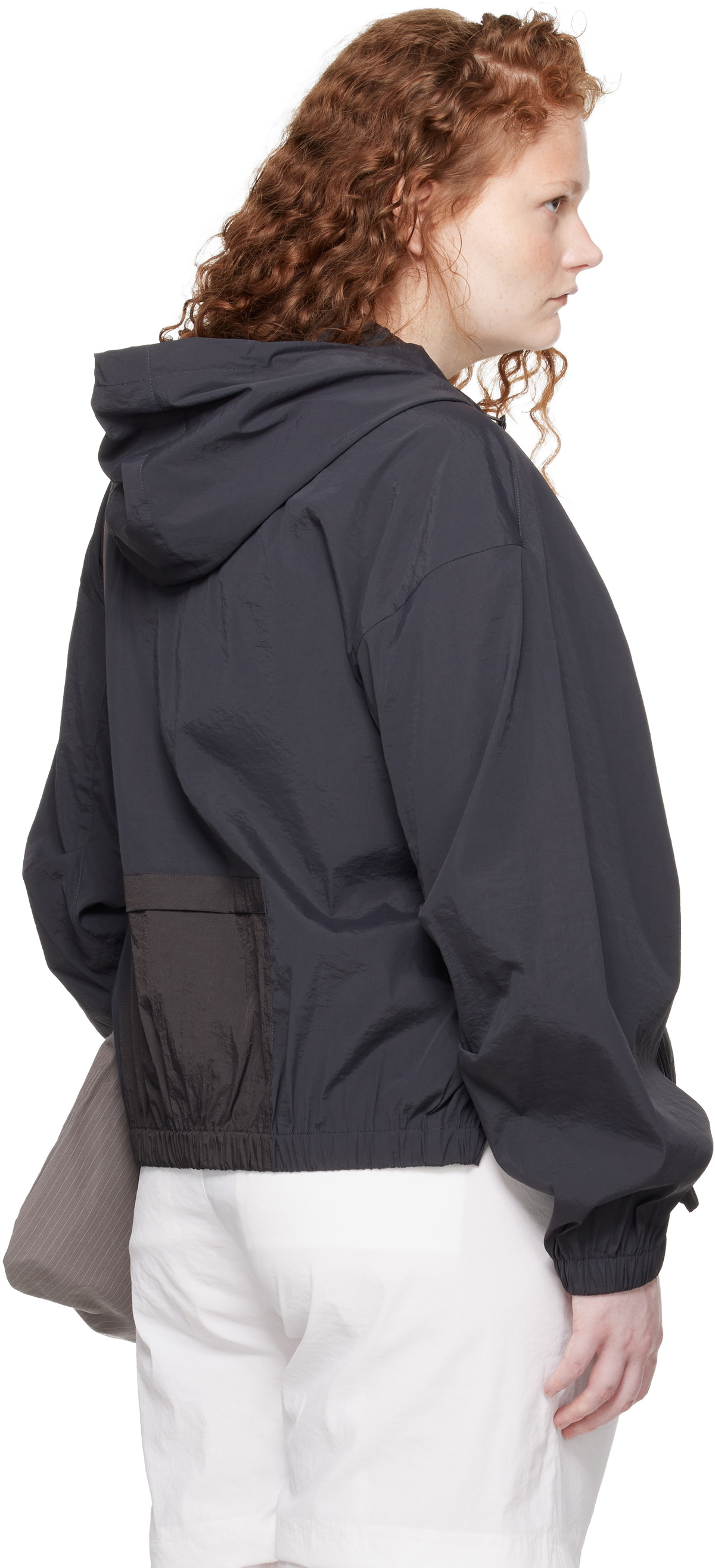 AMOMENTO Black Nylon Raglan Hooded Jacket