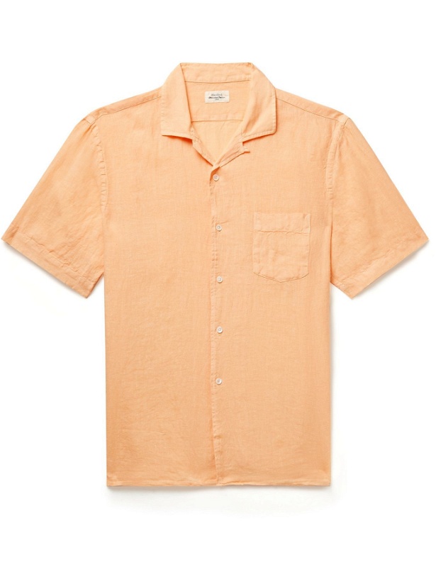 Photo: Hartford - Palm Camp-Collar Slub Linen Shirt - Orange