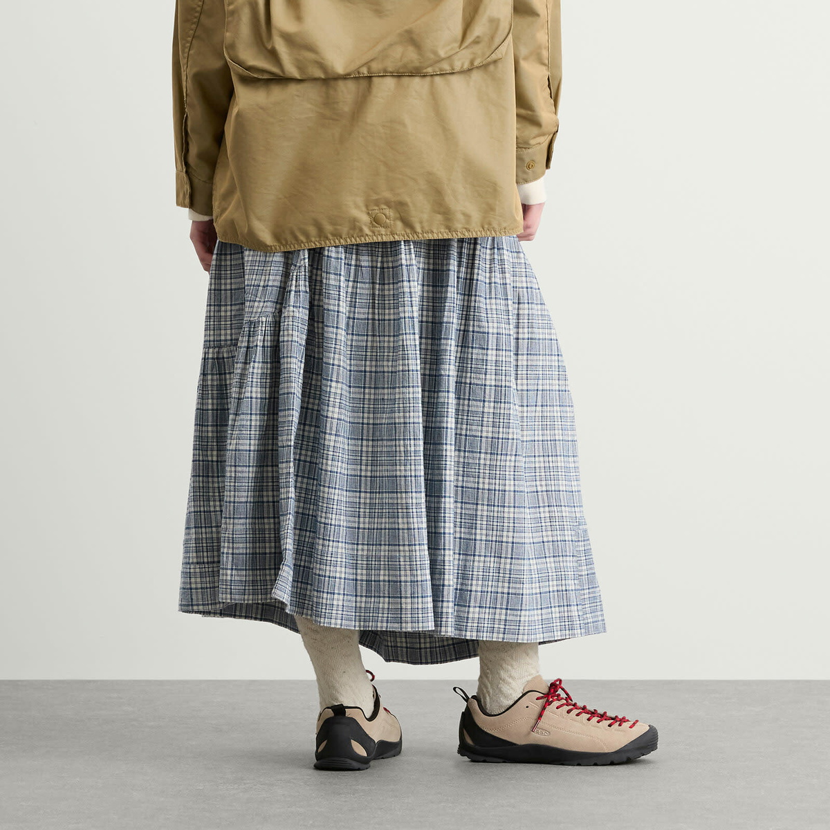 Story mfg. Women's Hand Orbit Skirt in Indigo Check