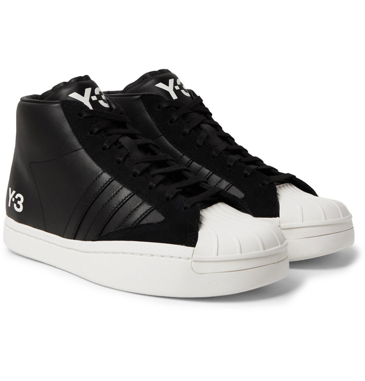 Photo: Y-3 - Yohji Pro Suede-Trimmed Leather High-Top Sneakers - Black