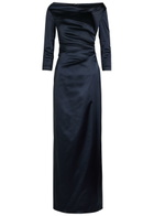Talbot Runhof Gathered Satin Maxi Dress Navy