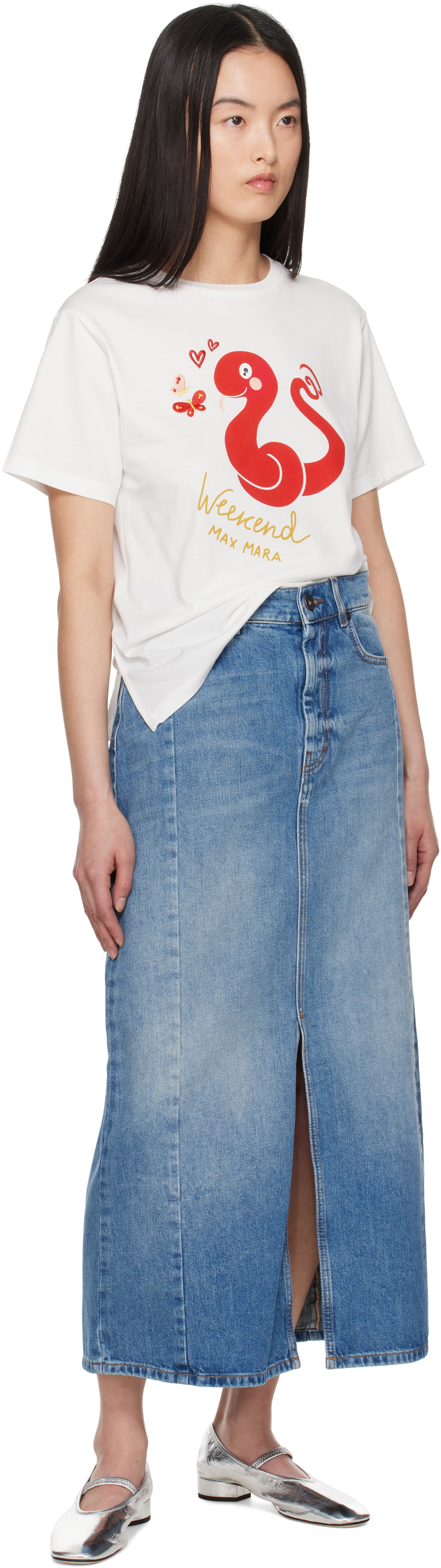 Weekend Max Mara Blue Gesso Denim Midi Skirt