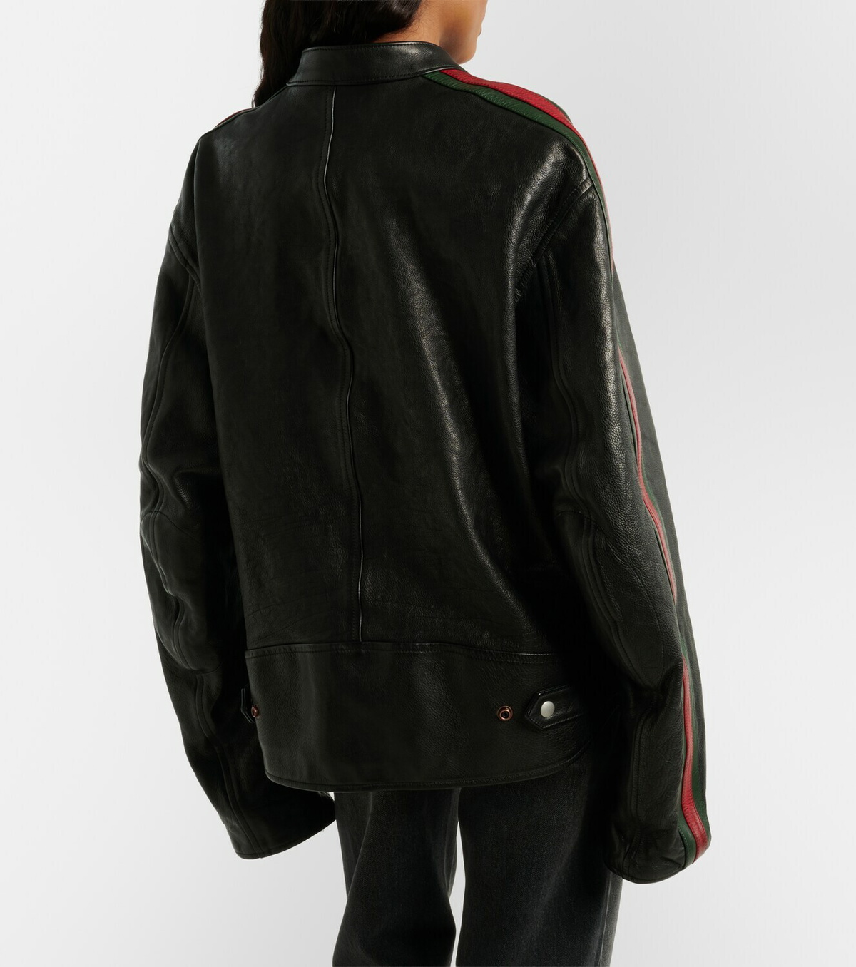 Gucci Web Stripe leather biker jacket