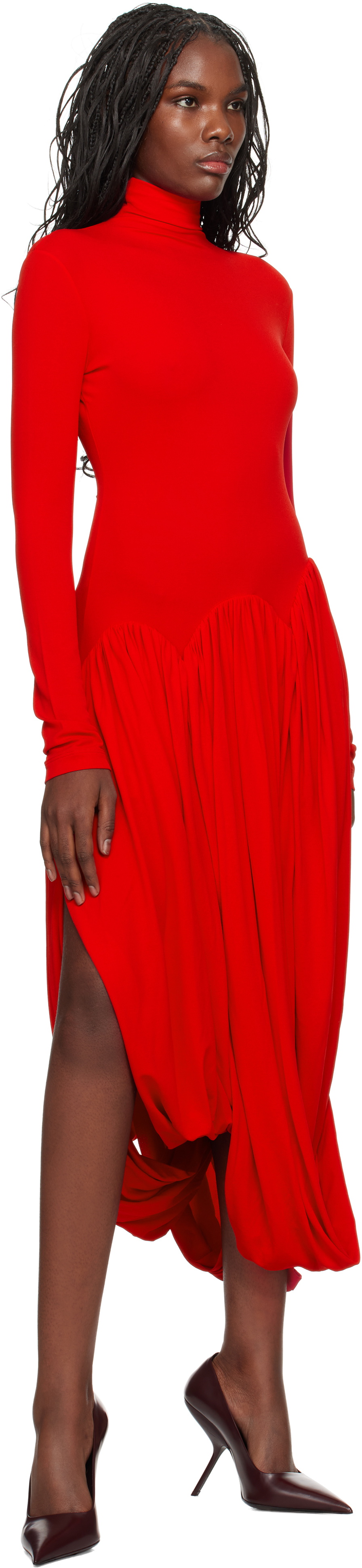 Ferragamo Red Turtleneck Tulip Maxi Dress