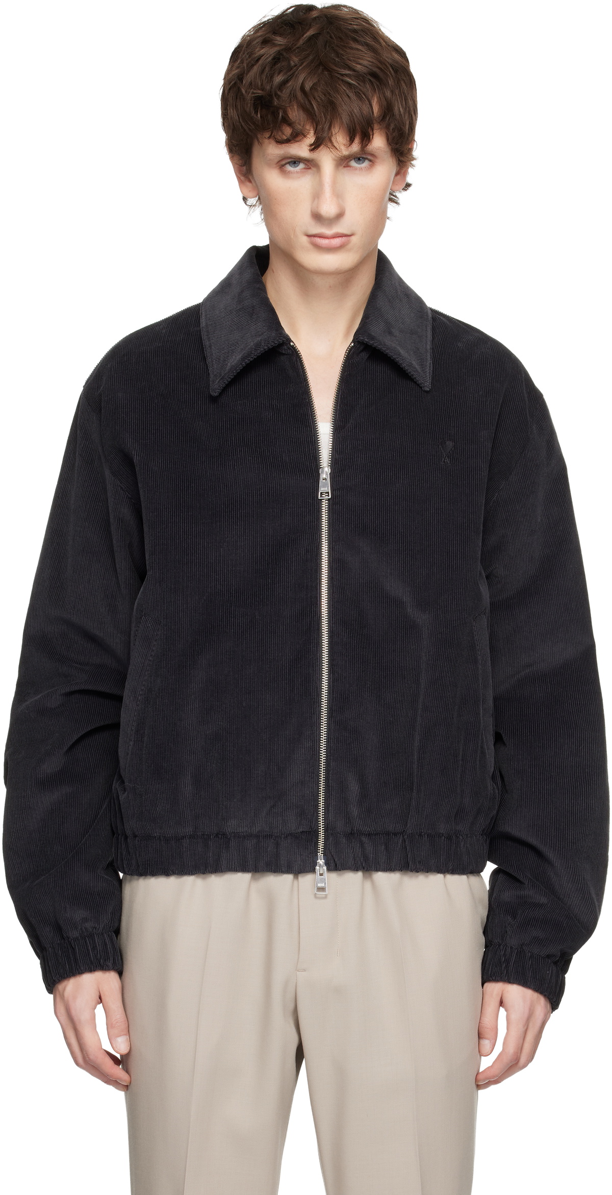 ジャケット・アウター ami Gray Cotton Ami de Coeur Padded Zipped Jacket by AMI Paris on Sale