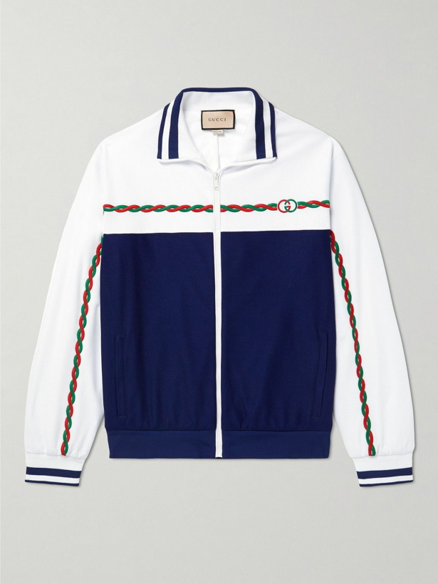 Photo: GUCCI - Embroidered Two-Tone Tech-Piqué Track Jacket - Blue