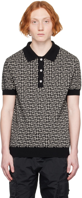 Photo: Balmain Black & Gray Monogram Polo