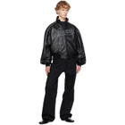 Balenciaga Black Smooth Semi Grainy Leather Bomber Jacket