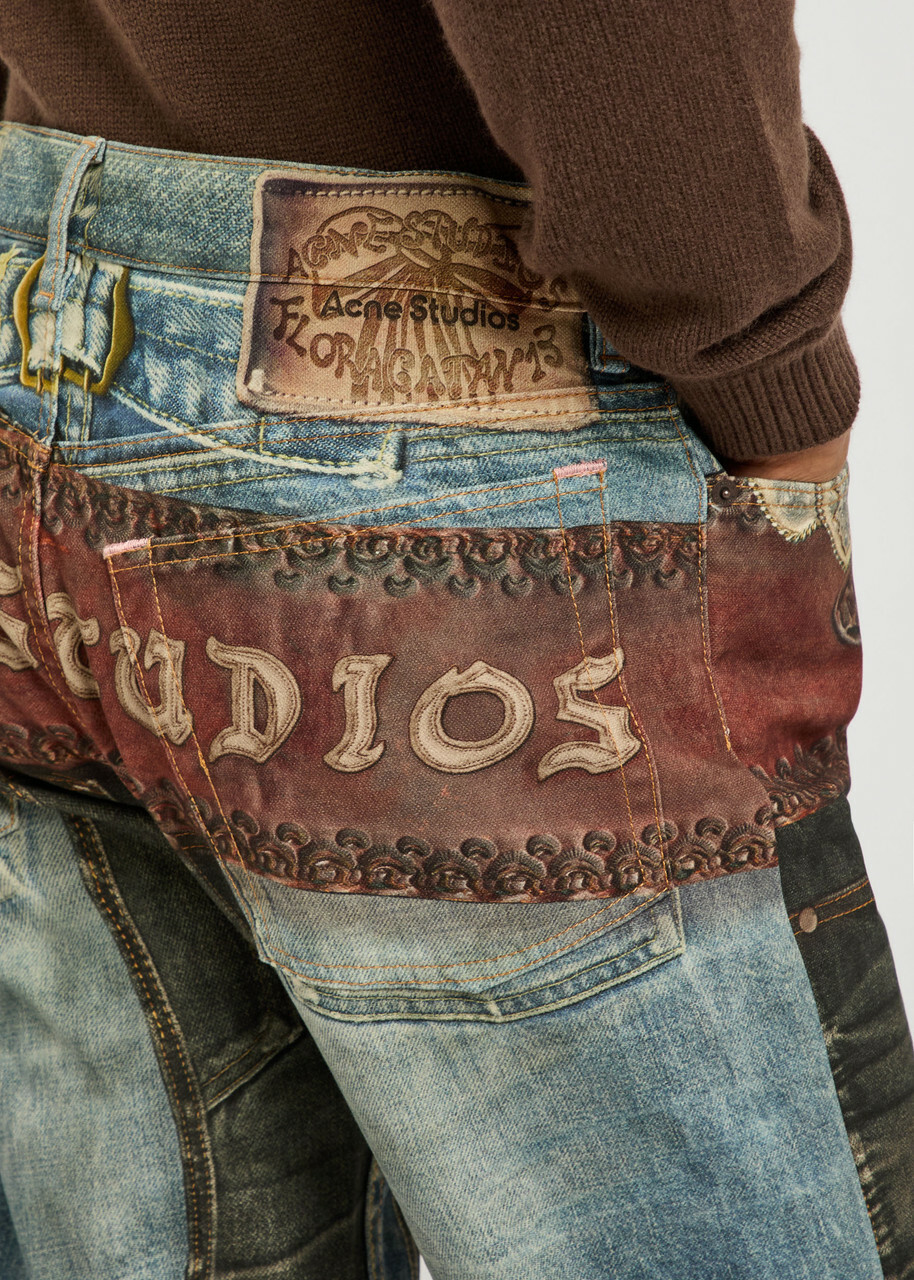 Acne Studios 2010 Printed Straight-leg Jeans Blue