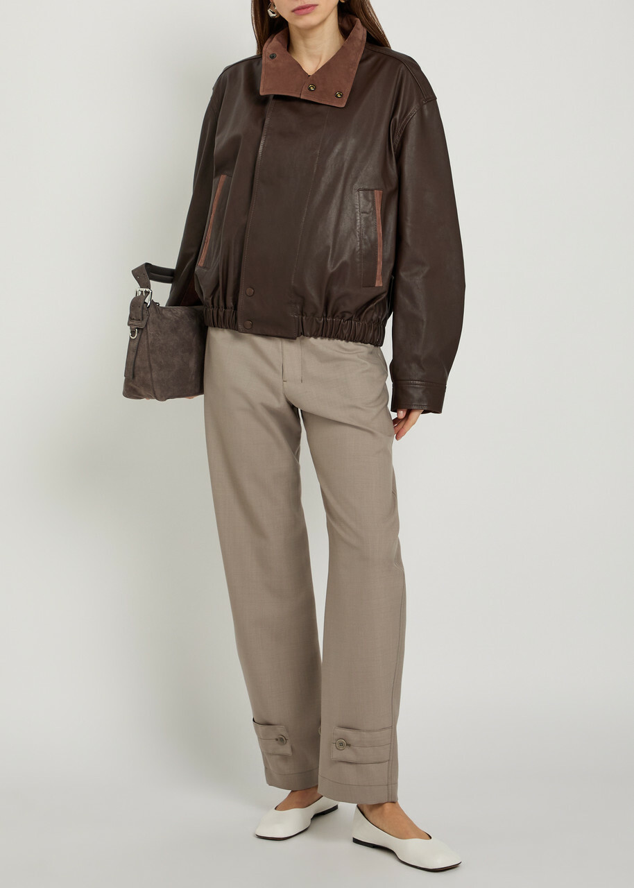 Lemaire High-neck Leather Jacket Chocolate