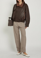 Lemaire High-neck Leather Jacket Chocolate