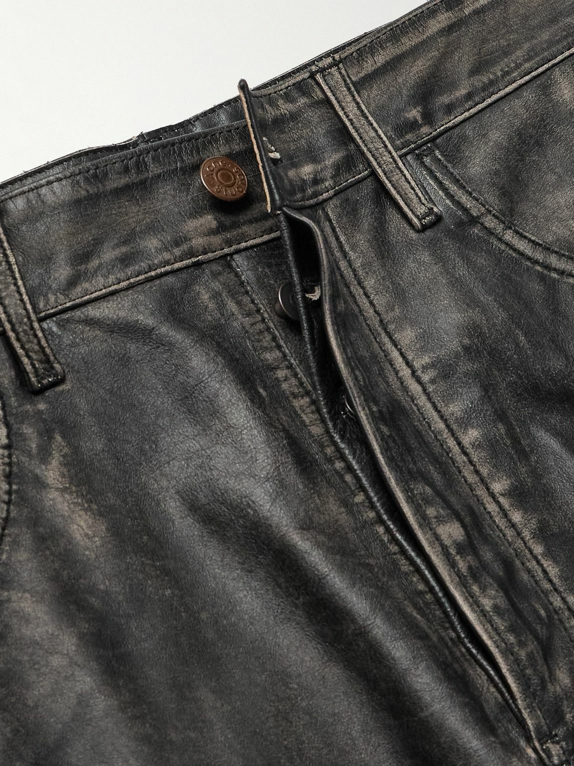 Acne Studios - 2021 Sanding Straight-Leg Panelled Distressed Leather Trousers - Black