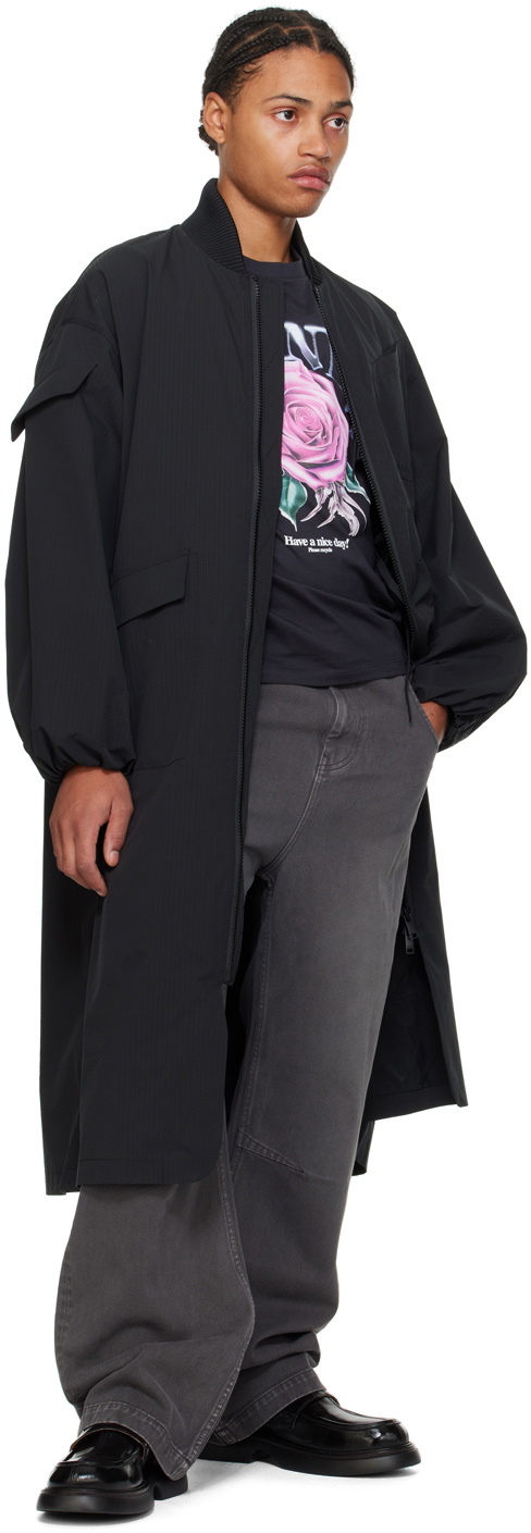 GANNI Black Oversized Shell Coat & Vest Set