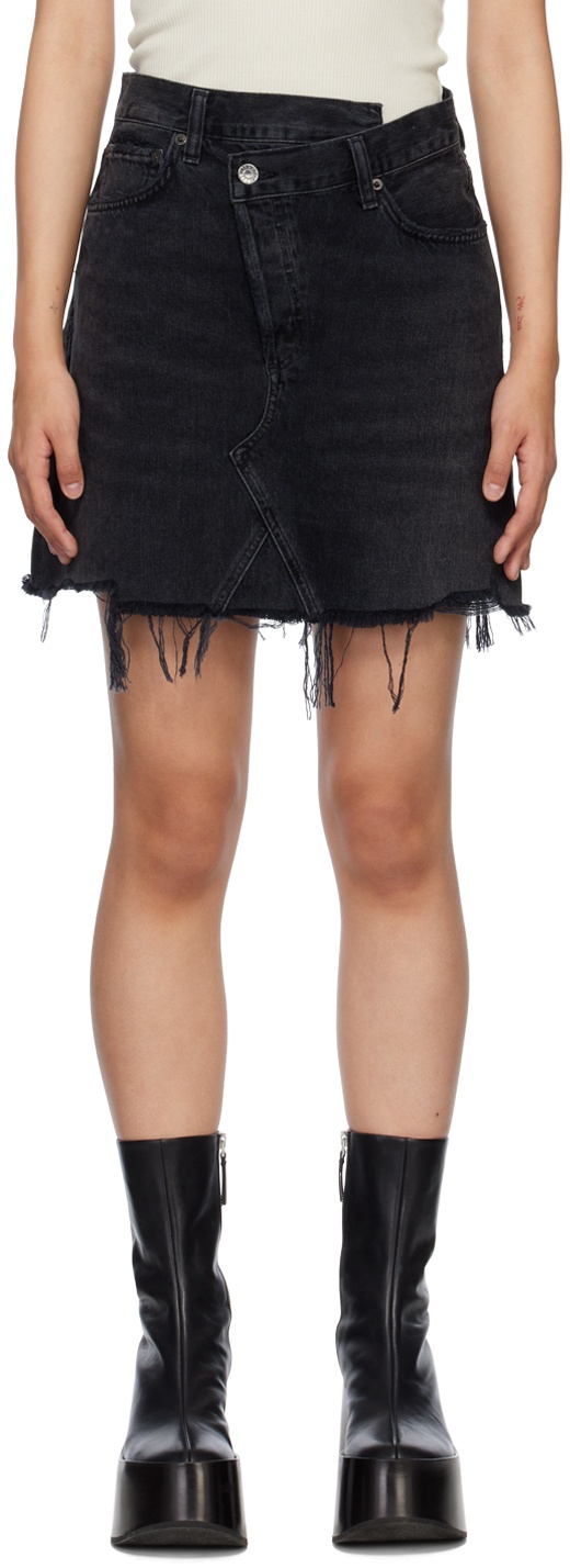 AGOLDE Black Criss Cross Denim Miniskirt AGOLDE