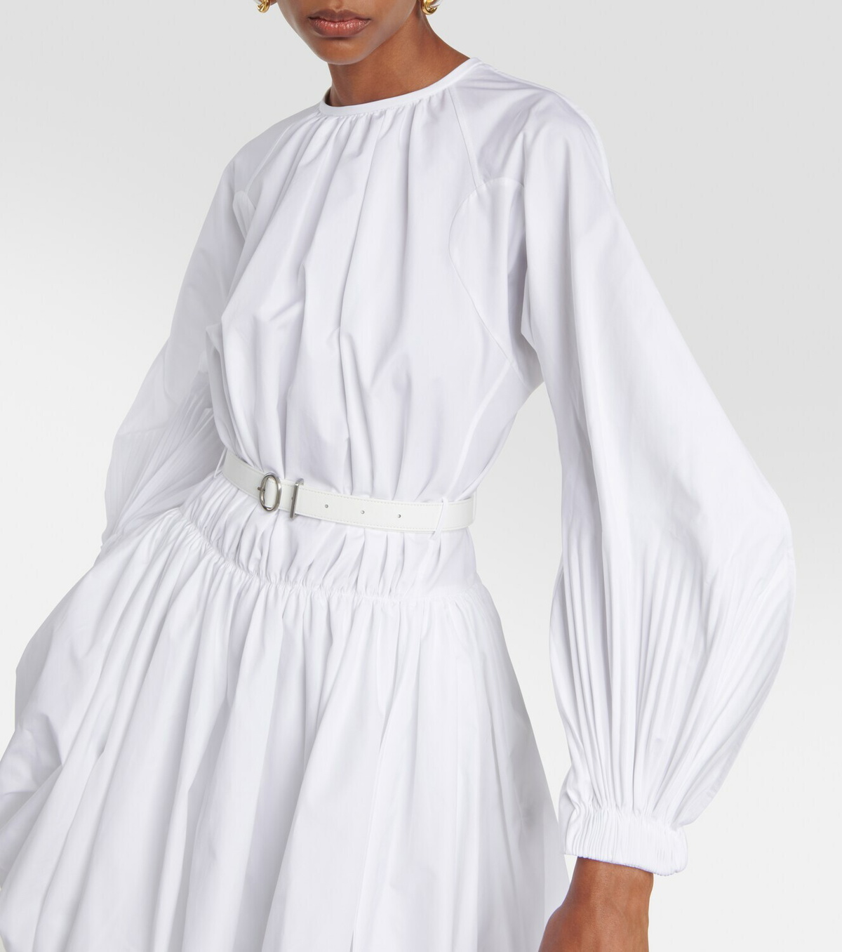 Jil Sander Leather-trimmed cotton poplin minidress