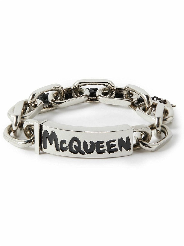 Photo: Alexander McQueen - Graffiti Logo-Detailed Silver-Tone and Enamel Bracelet