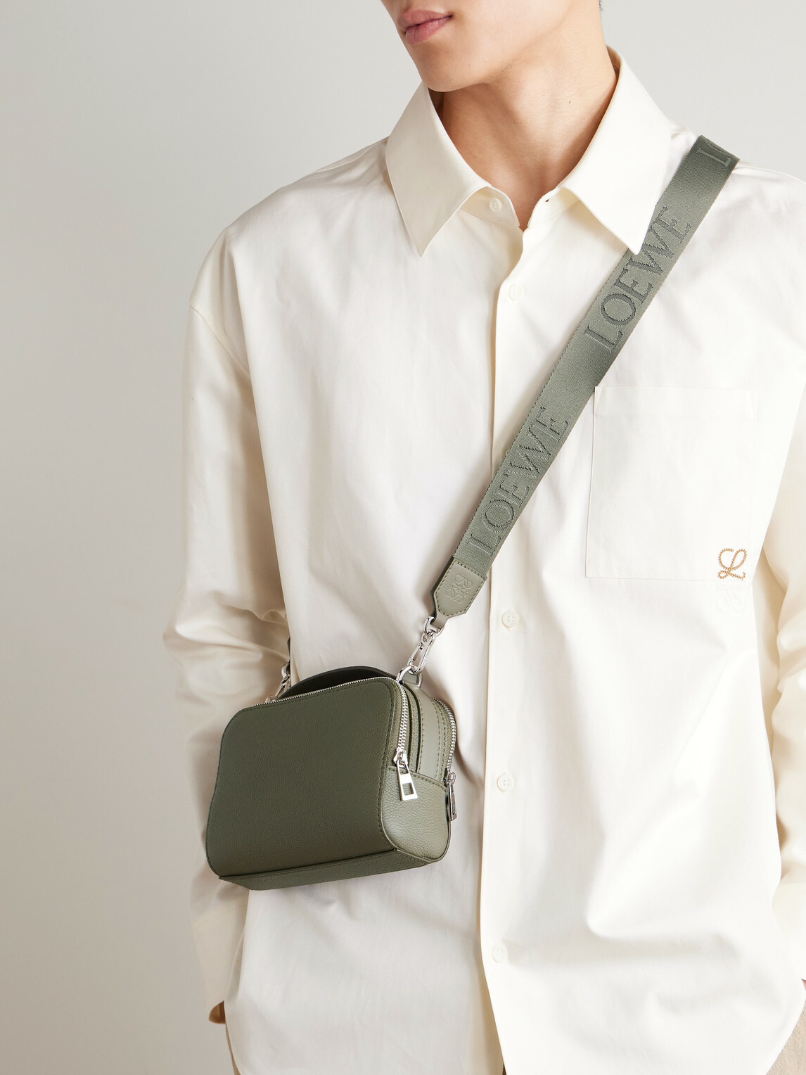LOEWE - Logo-Debossed Full-Grain Leather Messenger Bag