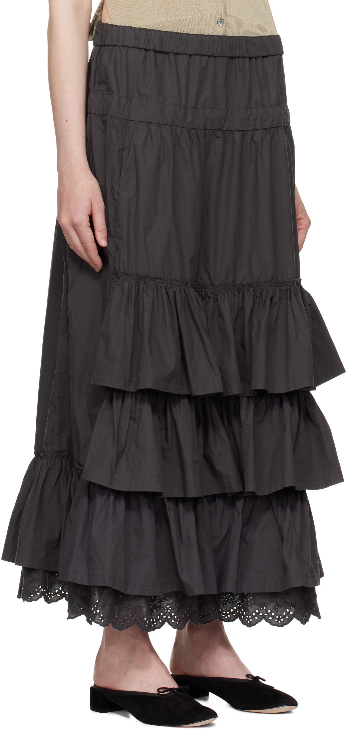 OPEN YY Gray Rolled Waist Tiered Midi Skirt