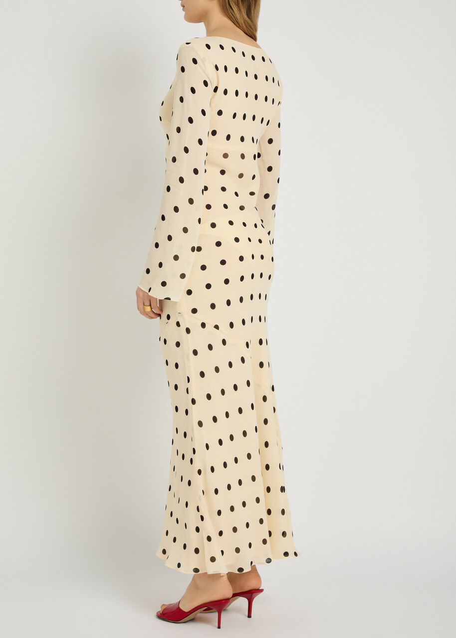 Reformation Esra Polka dot Chiffon Maxi Dress White