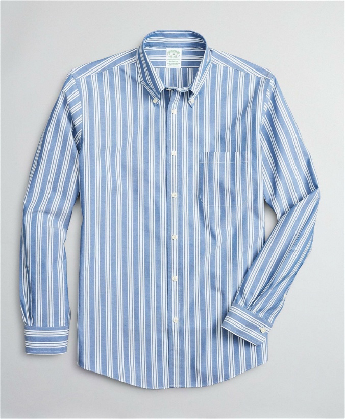 Photo: Brooks Brothers Men's Stretch Milano Slim-Fit Sport Shirt, Non-Iron Awning Stripe | Blue