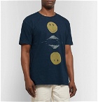 KAPITAL - Printed Mélange Cotton-Jersey T-Shirt - Storm blue