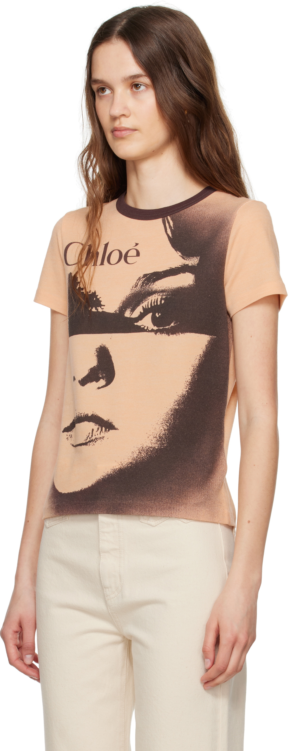 Chloé Orange & Brown Crewneck Logo T-shirt