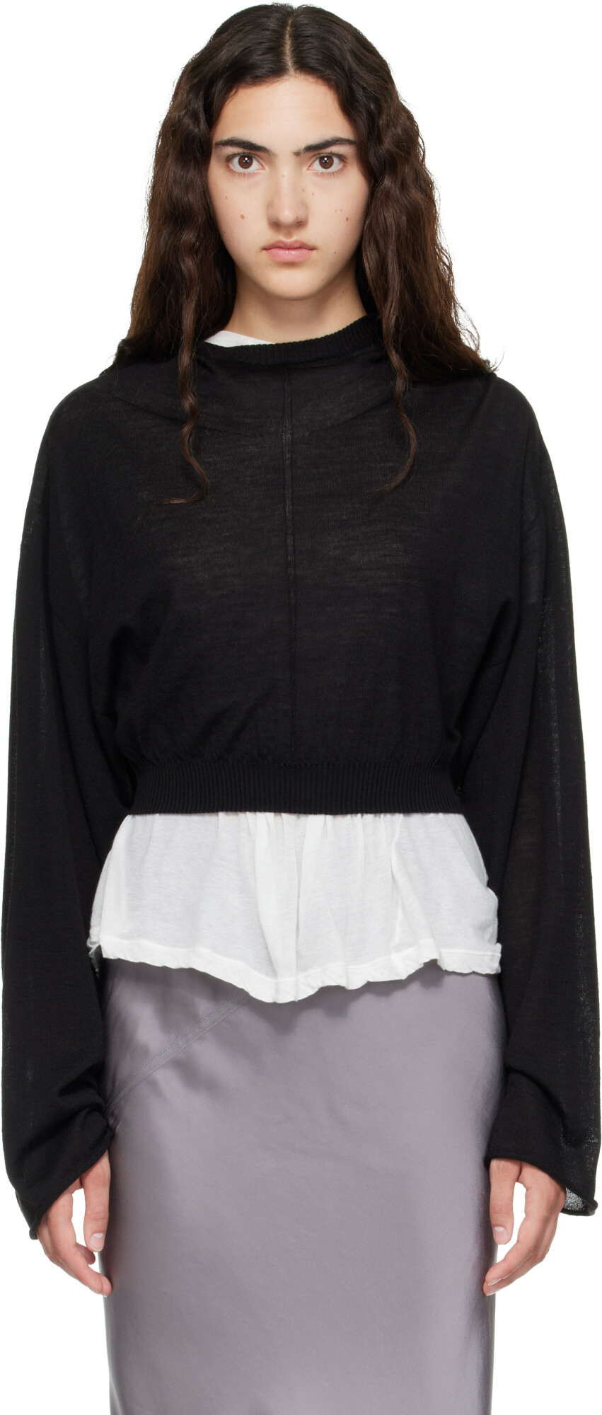 Rick Owens Black Tower Cropped Tunic Hoodie