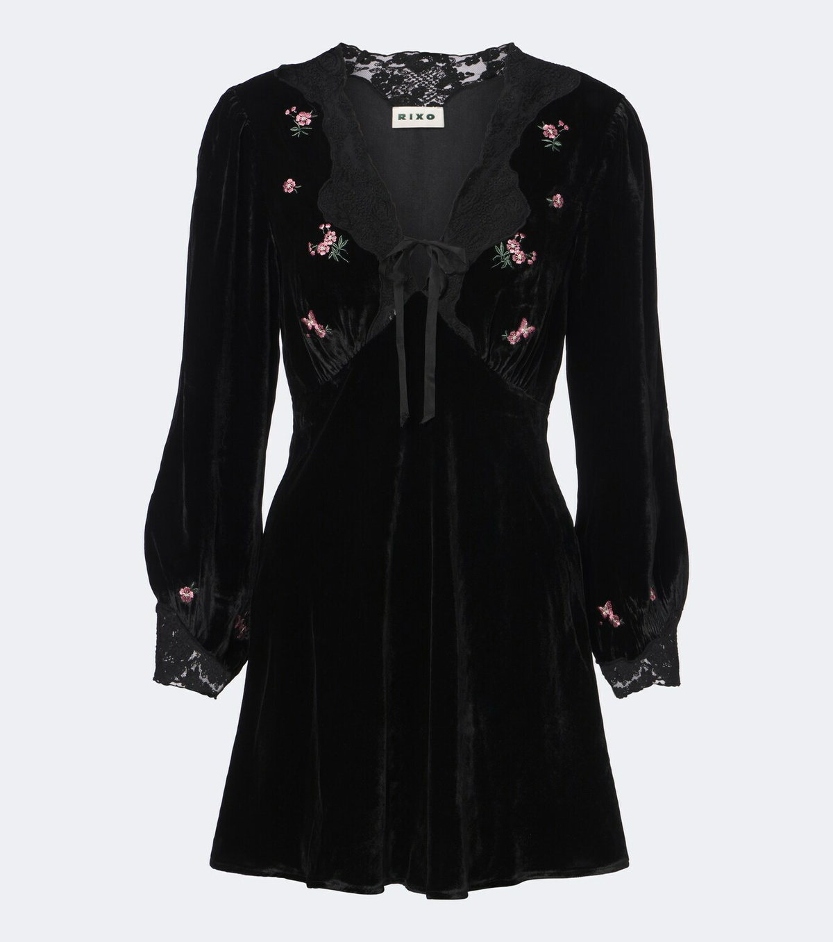 Rixo Carolina lace-trimmed velvet minidress