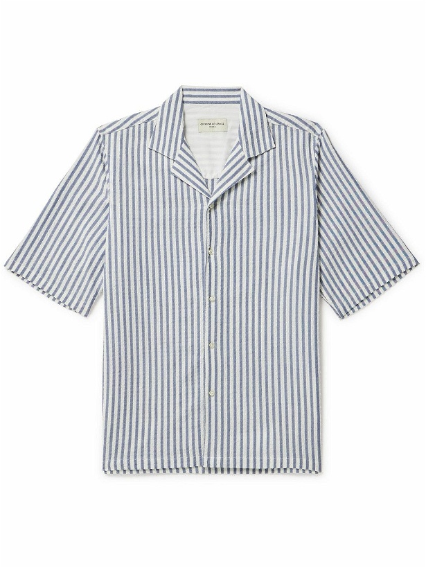 Photo: Officine Générale - Eren Camp-Collar Striped Cotton-Blend Seersucker Shirt - Blue